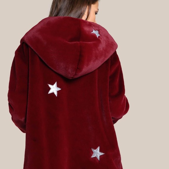 ⭐️ Shein Faux Fur Star Print Hoodie Jacket Coat size SMALL - Picture 3 of 16